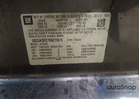 2014 Chevrolet Silverado 1500 1Lz from USA, damaged, VIN 3GCUKSEC7EG270615